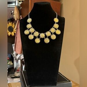 Vintage NY Statement Necklace Silver Tone Chain Light  Green Acrylic Beads